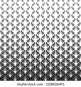 Abstract halftone pattern. Faded gradient flowers. Repeated intricate geometric border. Fading shape. Repeating geometry background for design prints. Modern fades geo patern. Vector illustration