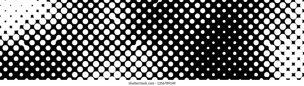 Abstract halftone pattern formed by black and white circles of different size.Vector illustration of a dotted background.