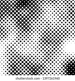 Abstract halftone pattern formed by black and white circles of different size.Vector illustration of a dotted background.