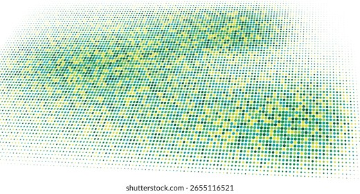 Patrón de semitono Abstractas con puntos verdes y amarillos sobre un fondo blanco. Textura digital minimalista, perfecta para el diseño moderno, temas de tecnología,