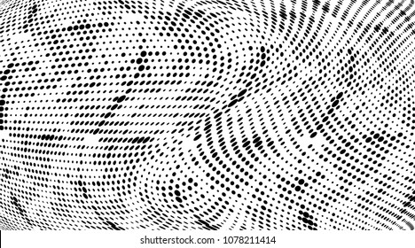 Abstract halftone pattern. Grunge halftone dots texture background. Black and white art pixels. Modern dotted vector illustration. Abstract wavy lines. Points backdrop. Wide image