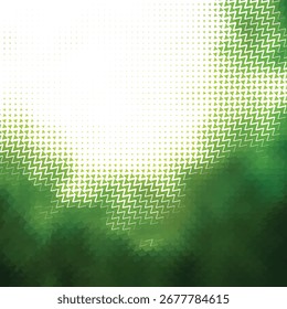 Padrão de meio-tom abstrato sobreposto em verde exuberante com luz solar brilhante criando um efeito de bokeh sonhador e naturalista