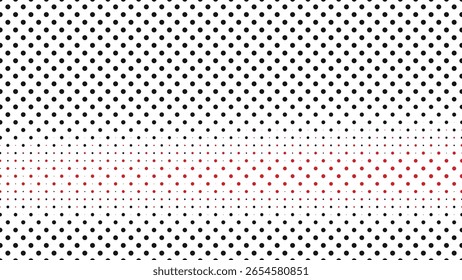 Abstract halftone pattern with red and black dots on white background