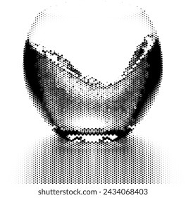 Abstract halftone pattern resembling a spherical vase with a liquid in motion.