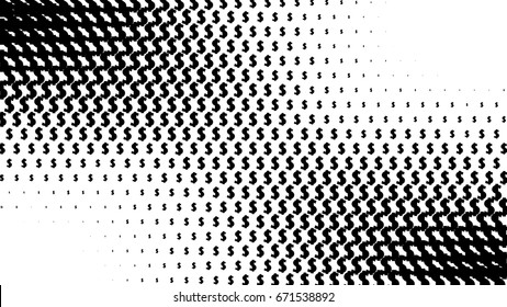 Abstract halftone pattern texture, dollar. Background is black and white. Vector modern background for posters, sites, business cards, postcards, interior design.