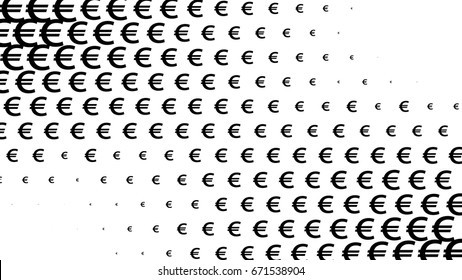 Abstract halftone pattern texture, Euro. Background is black and white. Vector modern background for posters, sites, business cards, postcards, interior design.