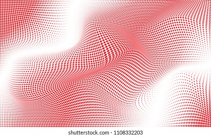Abstract halftone of points, geometric red and white background, Futuristic Infrormation Technology or Artificial Intelligence concept. Halftone pattern for poster. Halftone texture.