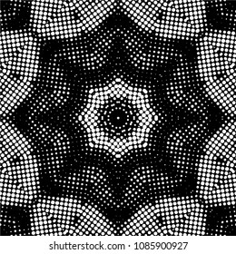 Abstract halftone psychedelic kaleidoscopic seamless pattern.vector