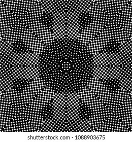 Abstract halftone psychedelic kaleidoscopic seamless pattern.vector