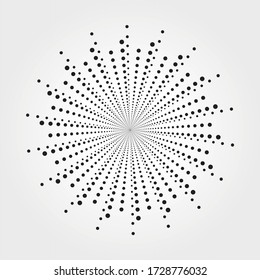 Abstract halftone radial explode background. Dotted concentric background. Dotted design element for multipurpose use.