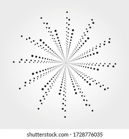 Abstract halftone radial explode background. Dotted concentric background. Dotted design element for multipurpose use.