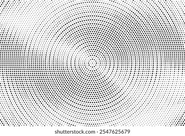 Abstract Halftone Radial Spin Effect Background. Grunge halftone gradient background. Retro pixelated backdrop. Anime or manga style comic overlay. Vector graphic design textured template