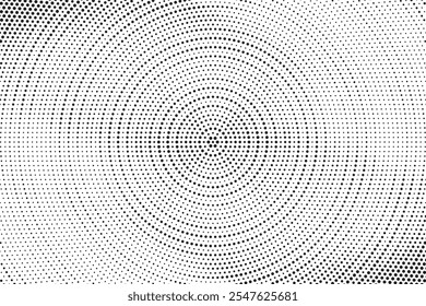 Abstract Halftone Radial Spin Effect Background. Grunge halftone gradient background. Retro pixelated backdrop. Anime or manga style comic overlay. Vector graphic design textured template