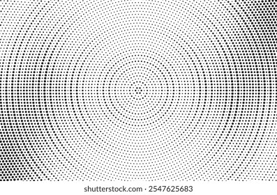 Abstract Halftone Radial Spin Effect Background. Grunge halftone gradient background. Retro pixelated backdrop. Anime or manga style comic overlay. Vector graphic design textured template