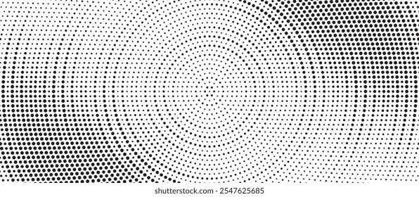 Abstract Halftone Radial Spin Effect Background. Grunge halftone gradient background. Retro pixelated backdrop. Anime or manga style comic overlay. Vector graphic design textured template