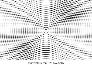 Abstract Halftone Radial Spin Effect Background. Grunge halftone gradient background. Retro pixelated backdrop. Anime or manga style comic overlay. Vector graphic design textured template