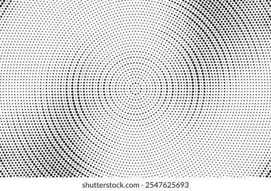 Abstract Halftone Radial Spin Effect Background. Grunge halftone gradient background. Retro pixelated backdrop. Anime or manga style comic overlay. Vector graphic design textured template