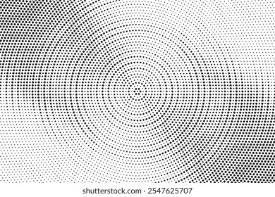 Abstract Halftone Radial Spin Effect Background. Grunge halftone gradient background. Retro pixelated backdrop. Anime or manga style comic overlay. Vector graphic design textured template