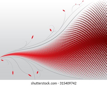 Abstract halftone red background wave with ornaments