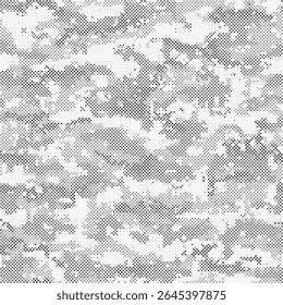 Abstrato meio-tom camuflagem sem costura, levou textura estilo. Padrão de pontos em cores pretas, fundo digital camuflado. Papel de parede de arte vetorial em pixels