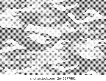 Abstrato meio-tom camuflagem sem costura, levou textura estilo. Padrão de pontos em cores pretas, fundo digital camuflado. Papel de parede de arte vetorial em pixels