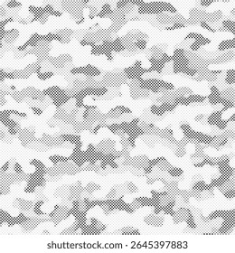 Abstrato meio-tom camuflagem sem costura, levou textura estilo. Padrão de pontos em cores pretas, fundo digital camuflado. Papel de parede de arte vetorial em pixels
