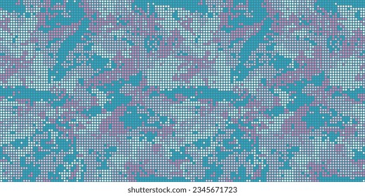 Resumen de textura de camuflaje sin fisuras de medio tono. Patrón de puntos en colores azul fluorescente y magenta, fondo de pantalla LED digital de camo. Papel de pantalla