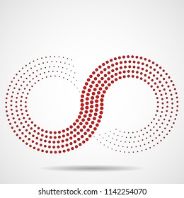 Abstract halftone sign of infinity. Vector logo, design element