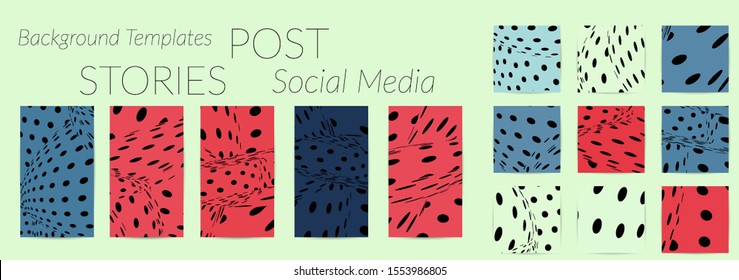 Abstract halftone social media template with visual distortion effect. Optical art background. Warped 3D space. Futuristic vector illustration with circles on flat colored background