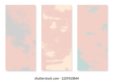 Abstract Halftone soft color posters template set. Mobile phine format grunge background. EPS10 vector.