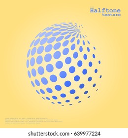Abstract halftone sphere in blue color and complement color background