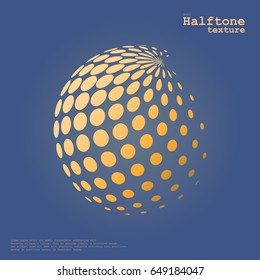 Abstract halftone sphere in orange color and complement color background