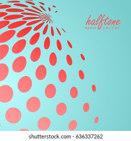 Abstract halftone sphere in red color on compliment color background