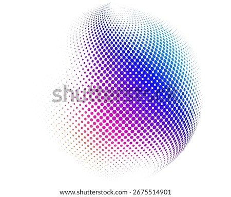 Abstract halftone sphere with vibrant gradient dots — modern digital artwork in blue, pink, and orange tones, perfect for posters, wallpapers, futuristic designs, optical illusions, and trendy visual 