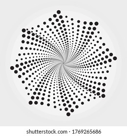 Resumen del fondo de la espiral de medio tono. Fondo de puntos concentrados. Elemento de diseño de semitono para uso multipropósito.