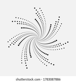Abstract halftone spiral background. Concentric swirl circular pattern with dots. Spiral halftone design element.