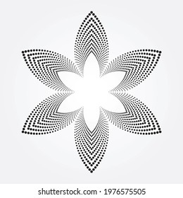 Abstract halftone spiral background. Concentric dotted background. Floral halftone pattern. Fabric, textile  design element. Halftone circular frame logo.