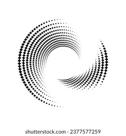 Abstract halftone spiral frame. Vector halftone dots background for design banners, posters, business projects, pop art texture, covers. Geometric black and white texture.