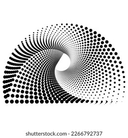 Abstract halftone spiral. Vector halftone dots background for design banners, posters, business projects, pop art texture, covers. Geometric black and white texture