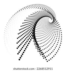 Abstract halftone spiral. Vector halftone dots background for design banners, posters, business projects, pop art texture, covers. Geometric black and white texture