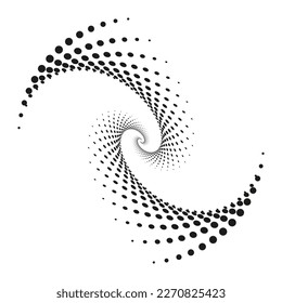 Abstract halftone spiral. Vector halftone dots background for design banners, posters, business projects, pop art texture, covers. Geometric black and white texture