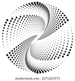 Abstract halftone spiral. Vector halftone dots background for design banners, posters, business projects, pop art texture, covers. Geometric black and white texture