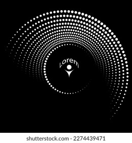 Abstract halftone spiral. Vector halftone dots background for design banners, posters, business projects, pop art texture, covers. Geometric black and white texture.