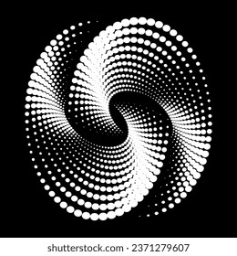 Espiral de semitono abstracto. Fondo de puntos de semitono vectorial para banners de diseño, afiches, proyectos empresariales, textura de arte pop, portadas. Textura geométrica en blanco y negro.