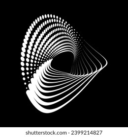Abstract halftone spiral. Vector halftone dots background for design banners, posters, business projects, pop art texture, covers. Geometric black and white texture.