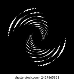 Abstract halftone spiral. Vector halftone dots background for design banners, posters, business projects, pop art texture, covers. Geometric black and white texture.