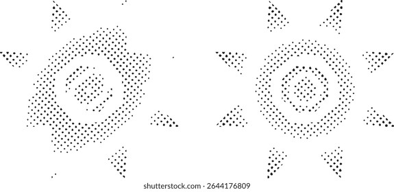 Abstract halftone sun spiral design elements