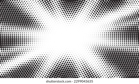 Abstract halftone sunburst background. Pop art comic book strip cover design. Explosion, isolated retro style comics radial background.
