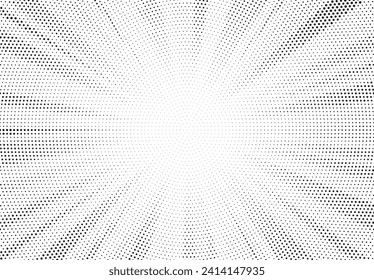 Abstract halftone sunburst background. Pop art comic book strip cover design. Explosion, isolated retro style comics radial background.