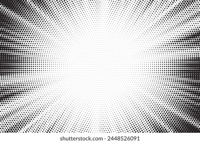Abstrakter Halbton-Sunburst-Hintergrund. Pop Art Comic Strip Cover Design. Explosion, isolierte Retro-Stil Comics radialer Hintergrund.